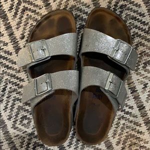 Glitter Silver Birkenstock Double Strap Sandals 37